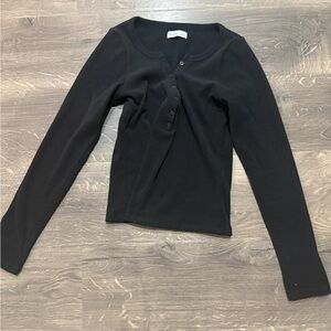 Hollister Black Long Sleeve Button-Up Top